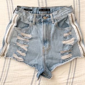 Light Wash Distressed High Waisted Shorts